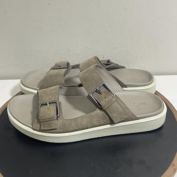 Ecco Sandals Shoes‎ Mens Size 13 US 47 EU Brown Leather Double Buckle Slides - Picture 5 of 11